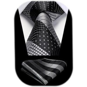 Ties for Men Plaid Checkered Tie with Pocket Square Woven Business